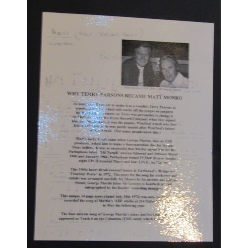 244 - RTV - George Martin Autographed manuscript for an arrangement of Bridge over Troubled Water recordin... 