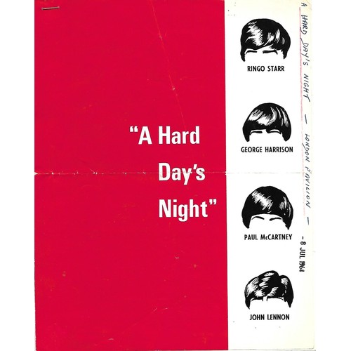 296 - The Beatles A Hard Days Night film Synopsis written on side London Pavilion and date stamped 8th Jul... 