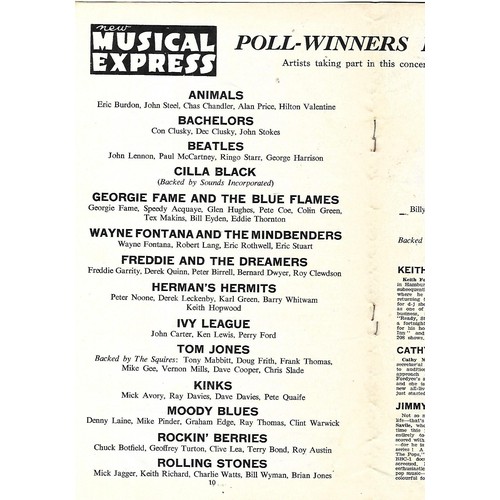 301 - RTV - New Musical Express 1965 Poll Winners Programme Wembley Empire Pool Sunday April 11th 1965. Pr... 