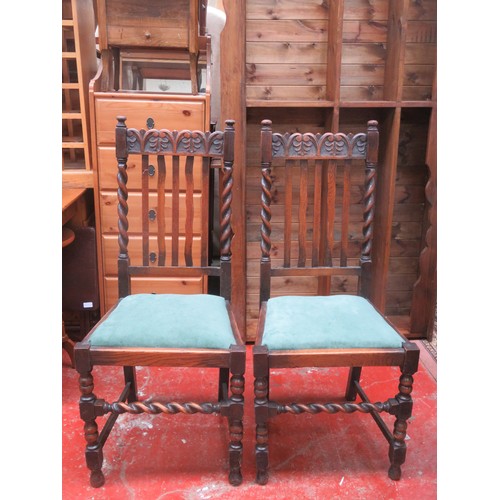 75 - Pair of early 20th century oak barley twist dining chairs