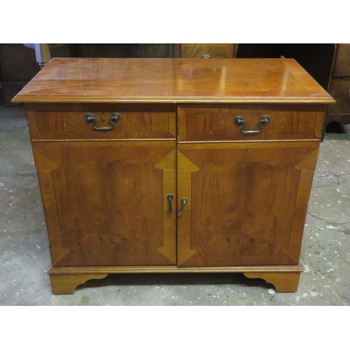 89 - 20th century Yew wood media cabinet, containing part Panasonic stacking system. Approx. 73cm H x 88.... 