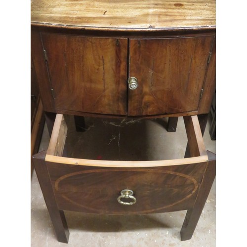 93 - 19th century inlaid and bow fronted two door, single drawer side cabinet. Approx. 79cm H x 54cm W x ... 