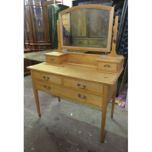 99 - 20th century three drawer mirror back dressing table. Approx. 146cm H x 107cm W x 53cm D