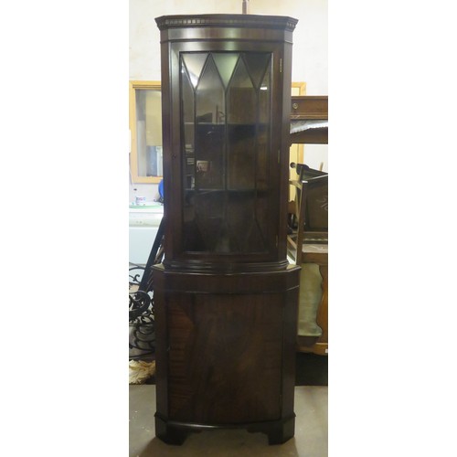 102 - 20th century mahogany bow fronted single door glazed corner display cabinet. Approx. 182cms H x 66cm... 