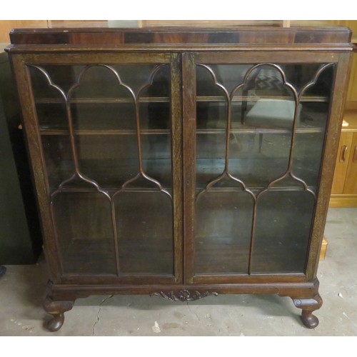 107 - Early 20th century two door glazed bookcase, on cabriole supports. Approx. 116cms H x 105cms W x 35c... 