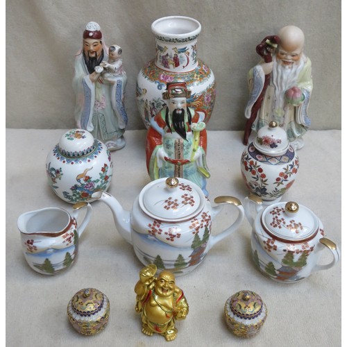 111 - Mixed lot of mostly oriental ceramics including figures, teaware etc