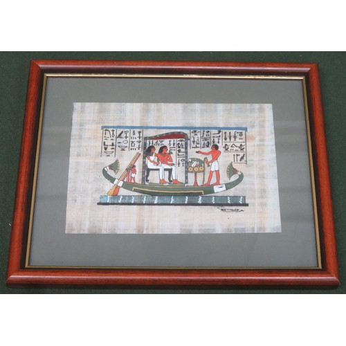 189 - Framed Egyptian painting on papyrus paper. Approximately. 55 x 46cm, plus another smaller framed pai... 