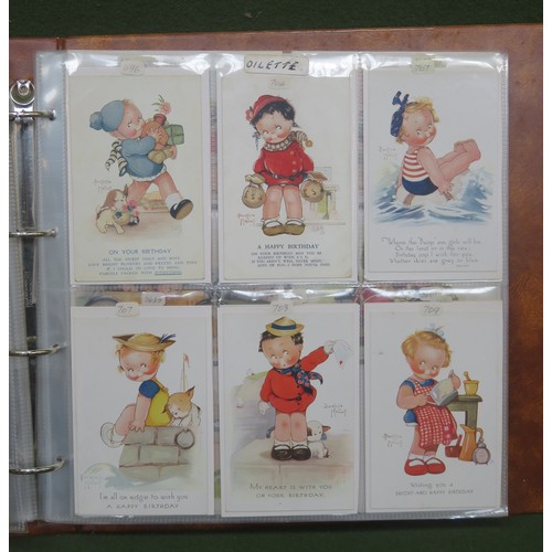 257 - Album of Approximately 240+ postcards including Mabel Lucie Atwell, Beatrice Mallett, Nursery Rhymes... 