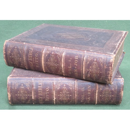 241 - Leather bound two volume set - Holy Bible, Kitto, both with various wood engravings