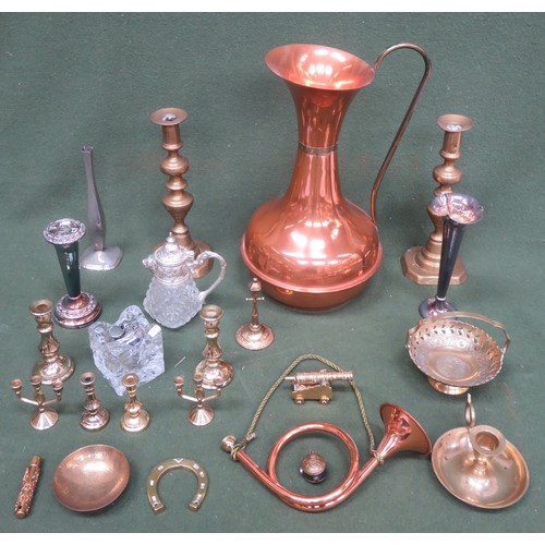 247 - Mixed lot of various copper and brass, silver plated ware, plus Royal Artillery small lighter, small... 