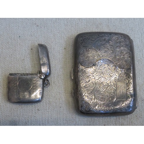 271 - Hallmarked silver vesta case, by Joseph Gloster Ltd. Also Hallmarked silver cigarette case, for rest... 