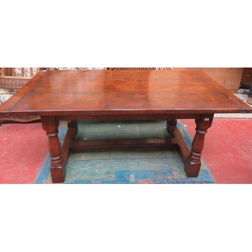 48 - Early 20th century chunky oak refectory style dining table. Approximately. 76cm H x 184cm W x 91cm D