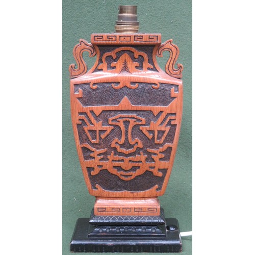 51 - Decorative vintage carved treen vase form table lamp. Approximately 33cm High