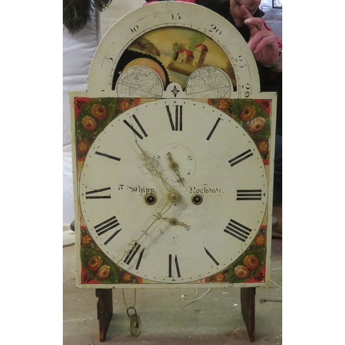 11 - 19th century Oak and Mahogany cased longcase clock, with handpainted and enamelled rolling moon dial... 