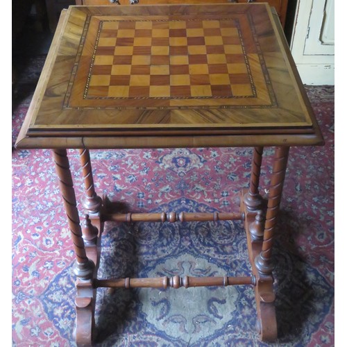 3 - 19th century inlaid chess top table, with twist decorated supports. Approximately. 73cm H x 54cm W x... 