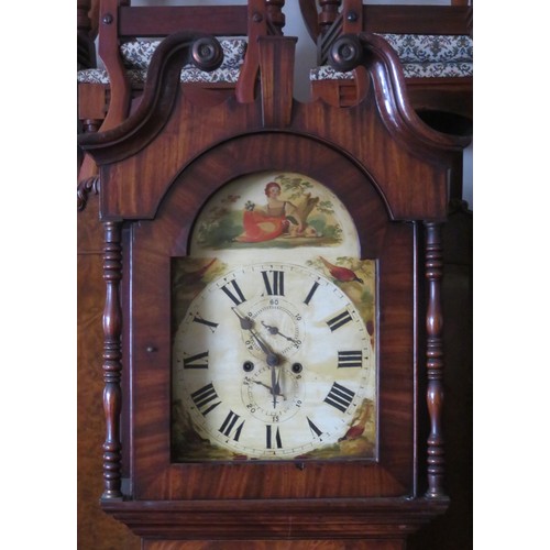 14 - Late 19th century mahogany longcase clock, with handpainted enamelled dial, for restoration.. Approx... 