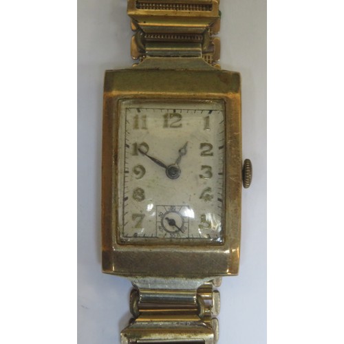 65 - 9ct gold Art Deco style wrist watch