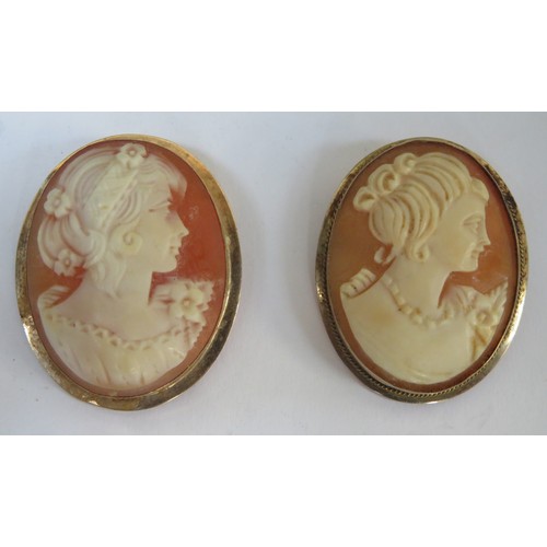 72 - Two 9ct gold banded oval cameo brooches