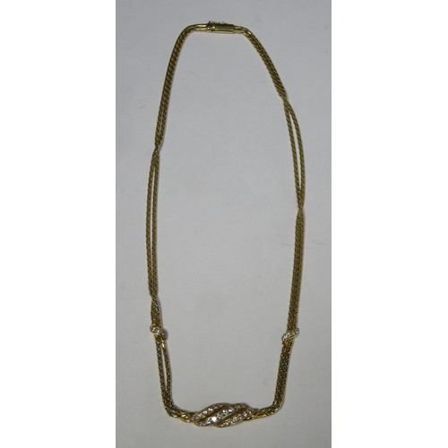 80 - Pretty 18ct (750) Gold double link necklace set with 40 small diamonds. Total Weight Approx. 25.8G