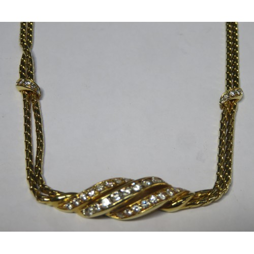 80 - Pretty 18ct (750) Gold double link necklace set with 40 small diamonds. Total Weight Approx. 25.8G