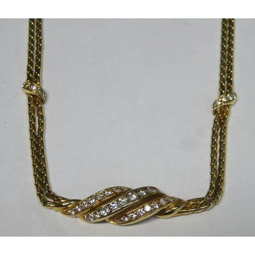 80 - Pretty 18ct (750) Gold double link necklace set with 40 small diamonds. Total Weight Approx. 25.8G