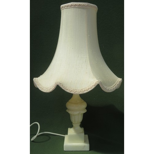 93 - 20th century onyx table lamp with shade. Lamp base measures Approx. 23cms High