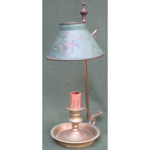 105 - Early 20th century brass taper form table lamp with adjustable height for shade. Approx. 31cms High