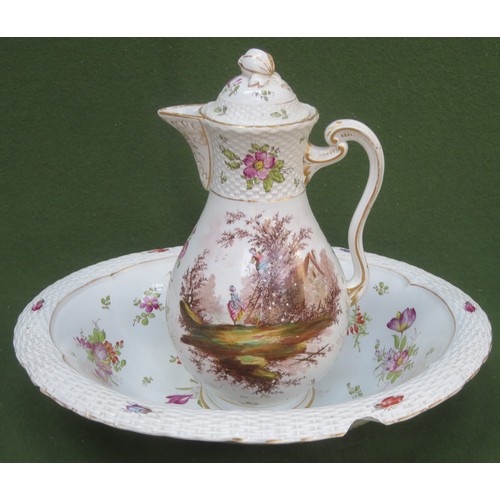 106 - Victorian ceramic hand painted and gilded wash bowl and jug set. Approx. 33cms High