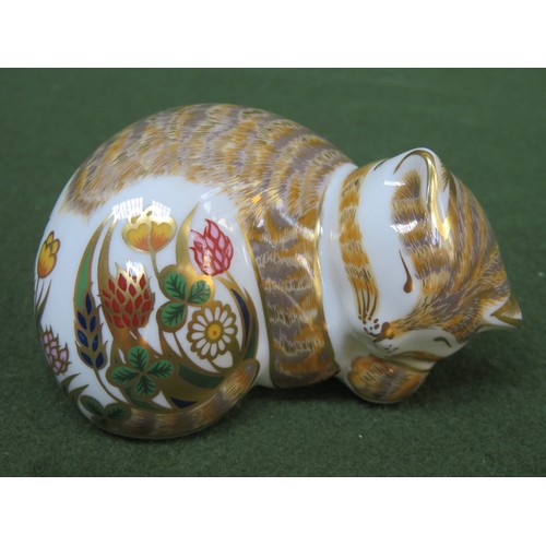 107 - Royal Crown Derby gilded ceramic 'Cottage Garden Kitten' paperweight