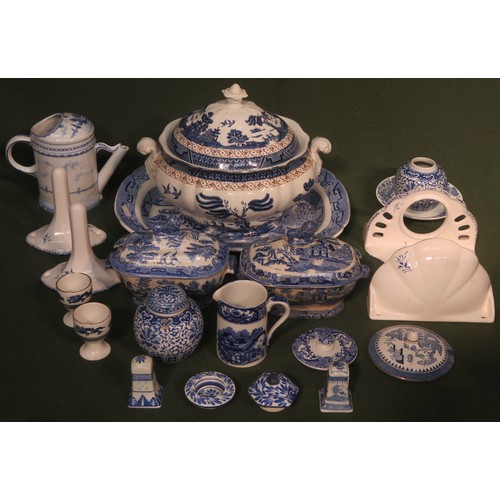 114 - Parcel of various blue and white china including tureen, egg cups, storage pots etc