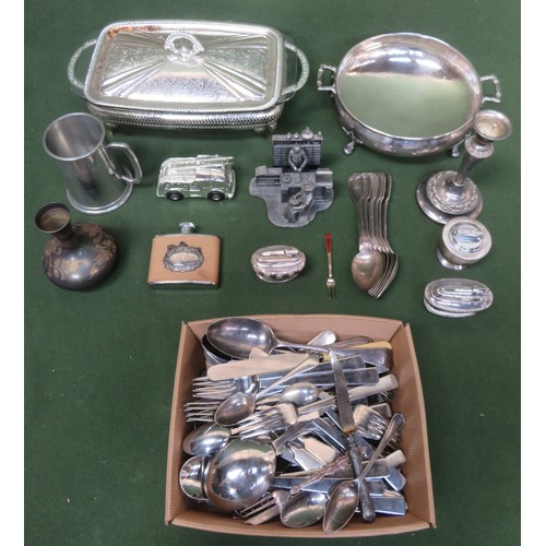 118 - Mixed lot of Silver Plated ware, flatware including first period Christofle, enamelled silver spoon,... 