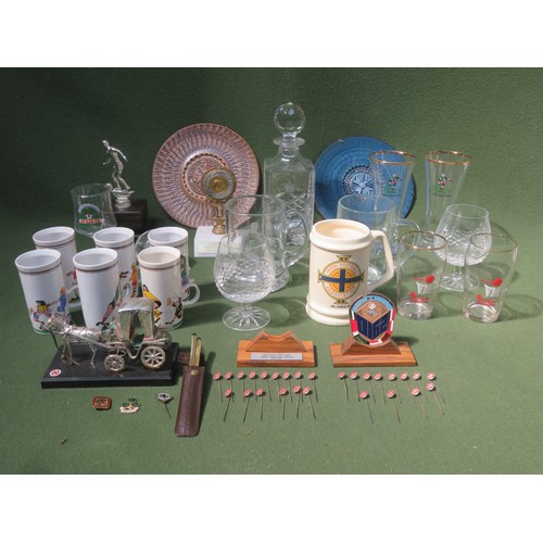 123 - Mixed lot of various football related items including ceramics, tiepins, glass, trophies etc, some r... 