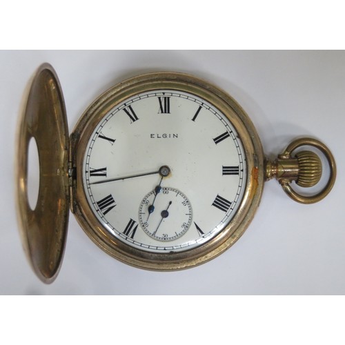 154 - Early 20th century Gold plated Elgin half hunter pocket watch with enamelled dial