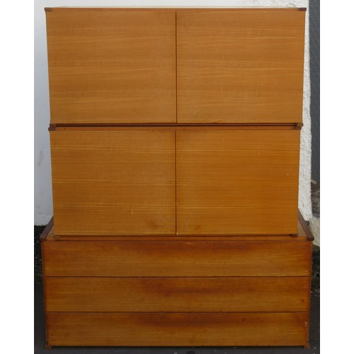 17 - Pair of mid 20th century teak and melamine two door cupboards, plus similar chest