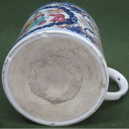 233 - 18th/19th century hand painted oversized tankard, decorated with panels depicting Oriental scenes. A... 