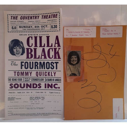 20 - Cilla Black original handbill for The Coventry Theatre 1964 plus Cilla autographed piece of paper