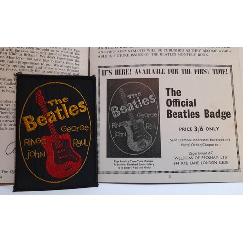 132 - Original Beatles Fan Club patch with Christies certificate and Beatles Monthly No8 with advert for p... 