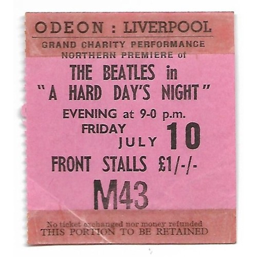 148 - A Hard Day’s Night Northern Premiere Programme (seem split) with Ticket to Odeon Liverpool 10th July... 