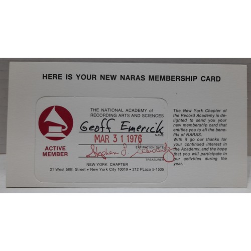 222 - Envelope addressed to Geoff Emerick at Air Studios containing a letter from The National Academy of ... 