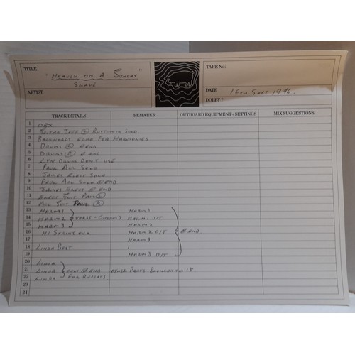 230 - Paul McCartney’s Hog Hill Mill Recording Studio two sheets for Heaven On A Sunday marked Master & Sl... 