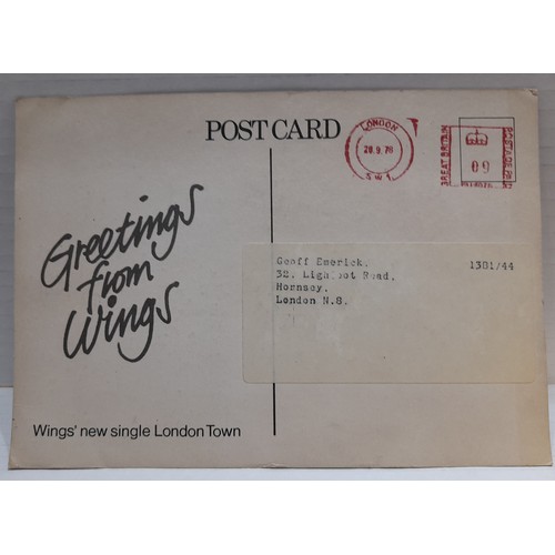 236 - Paul McCartney Wings London Town Promotional postcard sent to Geoff Emerick