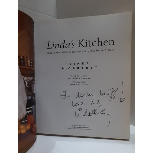 243 - Linda McCartney Linda’s Kitchen hard back book signed on inside “For Darling Geoff! Love XX Linda Mc... 