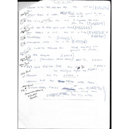 275 - Collection of paper work some with additional notations with regards The Beatles Anthology album rel... 