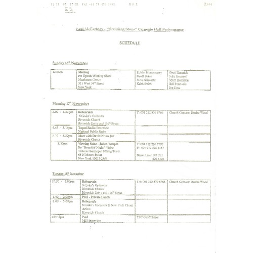 286 - Collection of tickets and passes and notes with regards performance of Paul McCartney’s Standing Sto... 