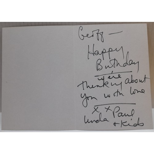 325 - Birthday Card hand written by Linda McCartney Geoff Happy Birthday were thinking about you with love... 