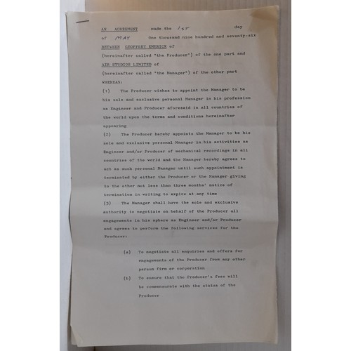 342 - Contract between Air Recording Studios and Geoffrey Emerick dated 1st May 1976 with a letter dated 2... 