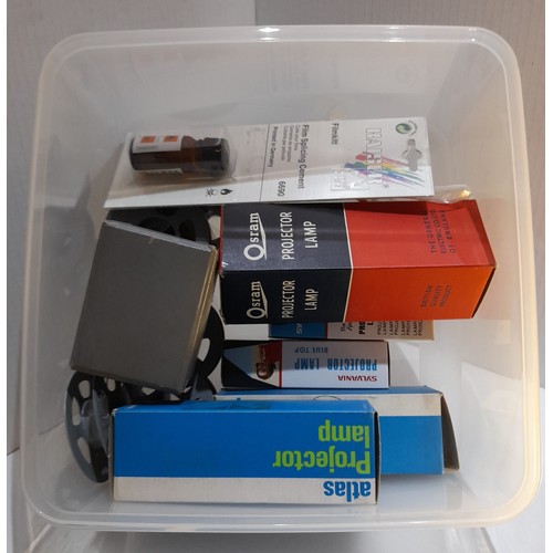 395 - Various photographic film items including two projector lens, A Premier 16/8mm “Deluxe Film Joiner”,... 