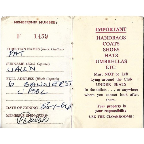 1A - Cavern Club Membership Card 1964 signed on autographs page by Gerry (Marsden)