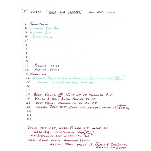 302 - Lyric sheets for Flaming Pie, Young Boy and Your Loving Flame with notations