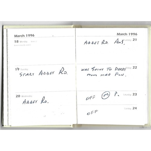 305 - Two diaries dated 1995 and 1996 with information on Geoff Emerick recording studio dates